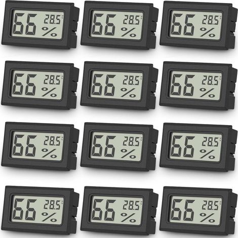 Lot de 12 mini thermomètres numériques d'intérieur - Thermomètre d'intérieur - Thermomètre de chambre et d'humidité - Grand écran LCD ℉/°C - Pour voitures de serre, maison, bureau (1/5)