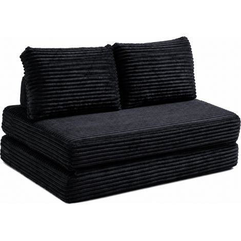 Canapé lit compact 2 places en tissu noir, dossier amovible, sans montage, convertible pour salon ou coin lecture, assise confortable – CHICFURN (1/5)