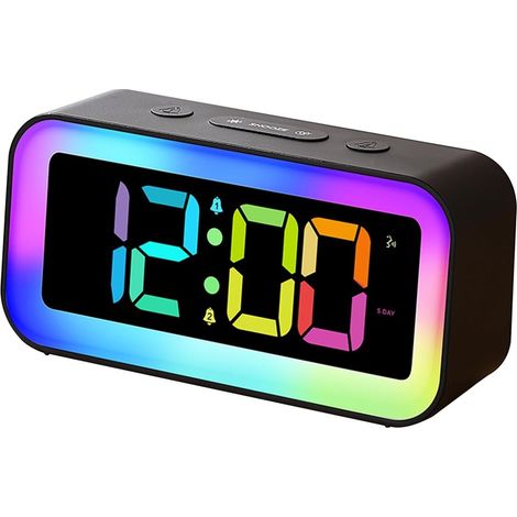 (Color : Noir) Réveils étudiants numériques à LED Réveils puissants Rechargeables Fonction veilleuse RVB Contrôle du Son coloré Fit for la Chambre à Coucher (1/5)