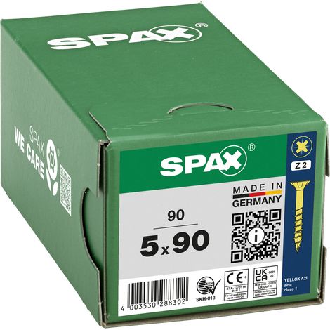 SPAX Vis universelle, 5 x 90 mm, 90 pièces, Filetage partiel, Tête fraisée, Cruciforme Z2, 4CUT, YELLOX - 8000000288302