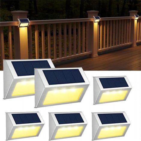 Lot de 6 lampes solaires d'extérieur blanc chaud pour terrasse, éclairage d'extérieur étanche à énergie solaire, lampe LED sans fil pour clôture, allée, patio, escalier (1/5)