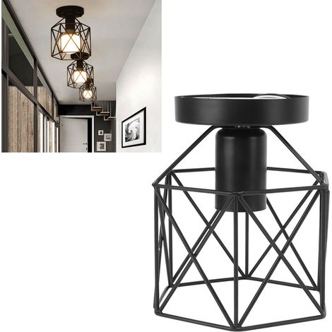 Plafonnier industriel rétro, suspension créative pour couloir de restaurant, plafonnier en métal noir, douille E27/E26, petit plafonnier à une seule tête. (1/5)