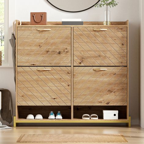 FLASIDU – Schuhschrank – Aus hochwertiger Faserplatte, mit 4 schrägen Auszugsböden. Maße: 108,5 cm × 24 cm × 100 cm. Maximale Belastung: 40 kg (1/5)