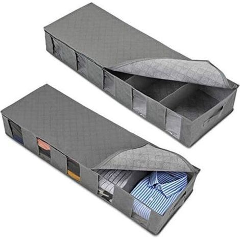 2Pcs Pliable Boîte Rangement Sous Lit, Avec Couvercle Et Zip,Sac de Rangement Vetement Pour Vêtements, Couvertures, Chaussures, Chandails-Fei Yu (1/5)