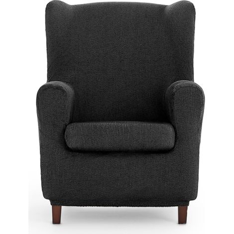 Housse de Fauteuil à Oreilles Universelle et Polyvalente - Housse de Fauteuil Couleur Gris foncé Protecteur Facile à Placer pour Dossier, siège et accoudoirs (1/5)