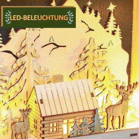 LED-Adventskalender mit Dorfmotiv, 24 große Schubladen, MDF, 34 x 7 x 34 cm, rot. (1/5)