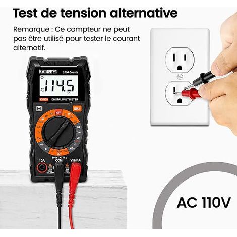 Multimètre Numérique , Multimètre Digital, Voltmètre Multifonctions 2000 Comptes, Testeur Électrique, Ohmmètre, Mesure La Tension CA/CC, Courant CC, Résistance, Continuité, Diode (1/4)