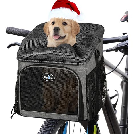 Panier de Transport de vélo pour Chien, Sac à Dos de Transport Avant pour vélo Pliable, Amovible, Bandes réfléchissantes, 2 Poches de Rangement latérales, Sac de Voyage pour Animaux de (1/5)