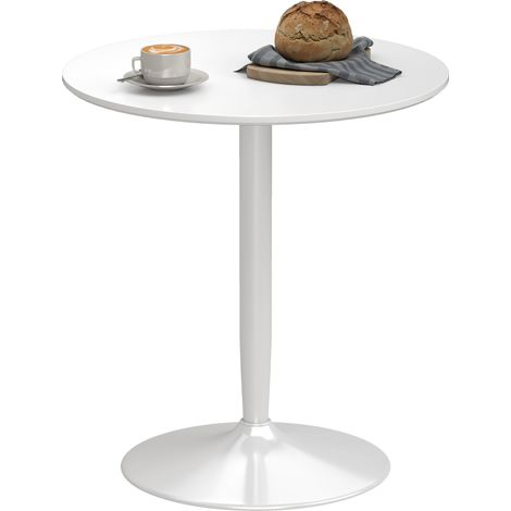 Tavolo Rotondo Moderno per 2 Persone in MDF e Acciaio , Ø70x75cm, Bianco (1/5)