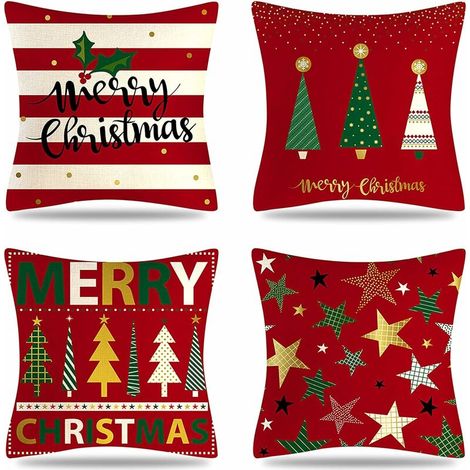 Housse de Coussin Noel 4 Pièces Coussin taie d'oreiller Noël Taie d'oreiller de Noel pour Canape Thème de Noël Housse de Coussin Taie d'oreiller de Flocon de Neige Oreiller de Noël 45 x 45 cm,- Lefou (1/5)