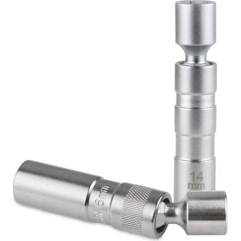 2pcs 14mm/16mm Douille de bougie d'allumage pivotante magnétique, 3/8' cle bougies voiture douze pans avec conception pivotante (Matériau CR-V)