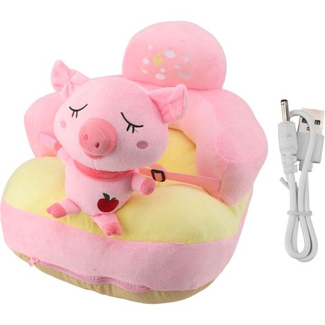 Fauteuil bébé avec support de sol, en peluche, motif animal mignon, angle réglable, pour apprendre à s'asseoir, câble USB inclus, idéal pour les petits garçons et les petites filles. (1/5)