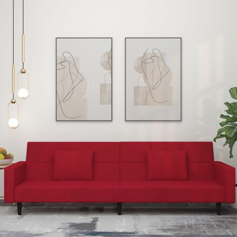 Canapé-lit à 2 places, Canapé convertible, Banquette Sofa de Salon, et deux oreillers Rouge bordeaux Velours KEF173931 DESIGN IN (1/5)