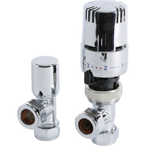 Milano Angled Thermostatic Radiator Valves Pair - Chrome (1/3)