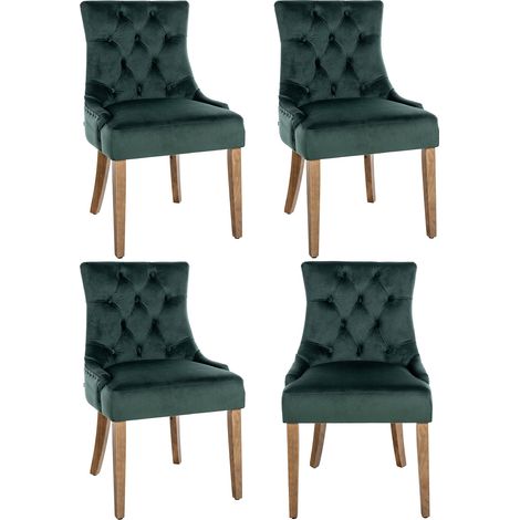 Juego de 4 sillas de comedor Aberdeen en terciopelo Verde oscuro Antiguo claro (1/5)