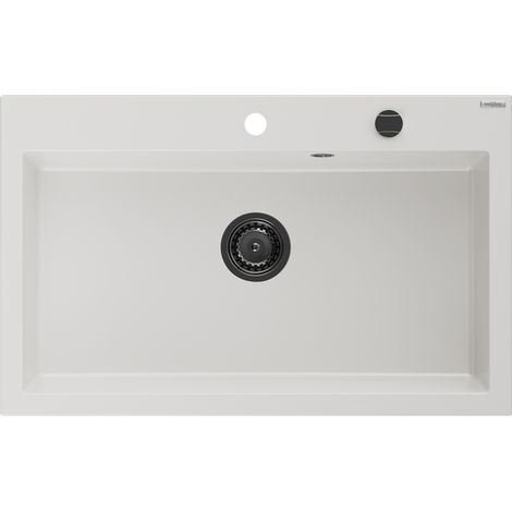 Mexen Elix évier en granit à 1 bac 800 x 500 mm, blanc, siphon noir - 6527801005-20-B (1/5)