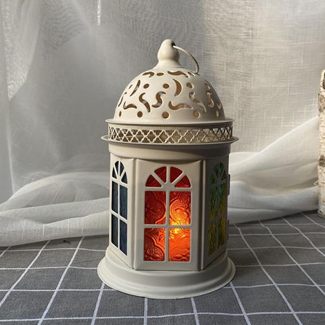 1 pièce - Bougeoir - Bougeoir en verre coloré - Lampe vintage en fer forgé - Porte-bougie d'aromathérapie - Décoration intérieure - blanc (1/5)