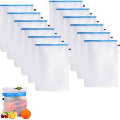 12 reti per frutta e verdura, 43 x 30 cm, sostenibili, riutilizzabili ed ecocompatibili. (1/5)