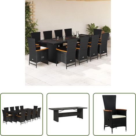 vidaXL Table jardin - Ensemble à manger de jardin 11 pcs coussins noir résine tressée (1/5)