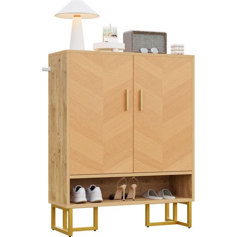 Meuble à chaussures 2 portes moderne, meuble chaussures étroit en bois MDF, range chaussures entrée couloir 80x38x100 cm
