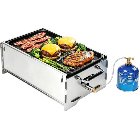 Barbecue Ă gaz portable, barbecue de camping, gaz et charbon de bois, avec plaque de cuisson en fonte, sac de transport, petit barbecue mobile, parfait pour le camping, le jardin, le balcon (1/5)
