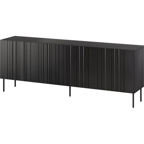 Buffet Gerace, buffet de salon avec quatre portes battantes et compartiments intérieurs, surélevé du sol, 201 x 42 h 75 cm, noir (1/4)