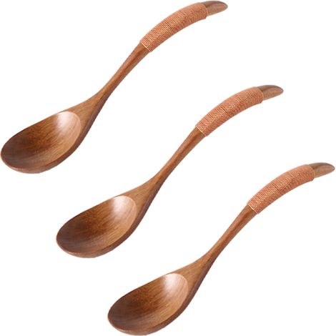 Cuillère En Bois - Manche Long - Pour Riz Et Desserts - En Bois Massif Naturel - Lot De 3 (1/5)