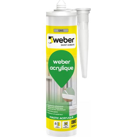 Weber Saint-Gobain , Mastic Acrylique, Gris, spécial raccordement, Fenêtres, Plinthes et Maçonneries pour Intérieur et Extérieur, Finition Durable et Imperméable, 300ML, Weber Acrylique.