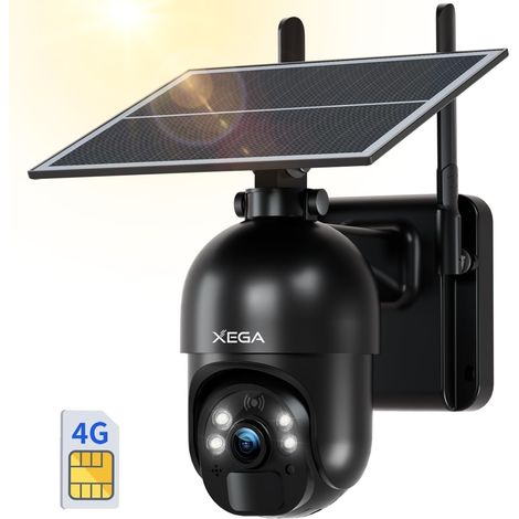 Caméra de Sécurité Extérieure sans Fil à énergie Solaire Inclinable à 355°/95°,2K capteur de Mouvement PIR, Vision Nocturne, Conversation bidirectionnelle, Carte SIM Incluse. (1/5)