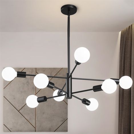 Lustres Spoutnik modernes, 8 têtes noires pour salle à manger, ampoule non incluse, plafonniers réglables en hauteur (1/5)