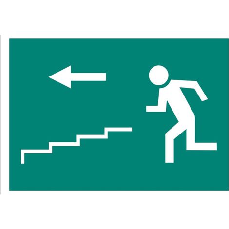 Señal fotoluminiscente Salida por la escalera flecha izquierda (Bajada)                                                   Señal PVC luminiscente       210X148