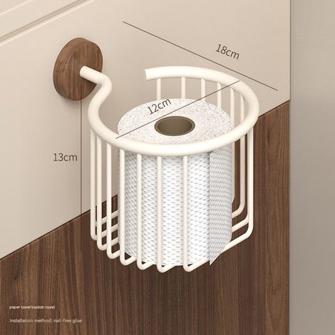 Caja de pañuelos, Soporte para papel higiénico de baño, Dispensador de pañuelos de madera maciza, no requiere perforación (1/4)