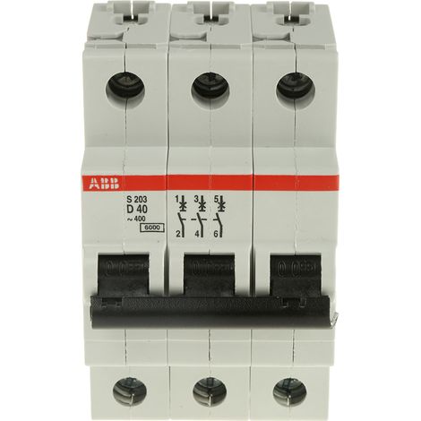 Disjoncteur S203 3P 40A Courbe D Raccordement à vis - 10KA (3Modules) 2CDS253001R0401 ABB 352367 (1/2)