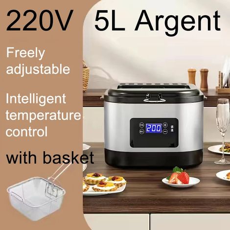 Friteuse électrique entièrement automatique (argentée), économe en énergie et en huile, température réglable, 5 litres (1/5)