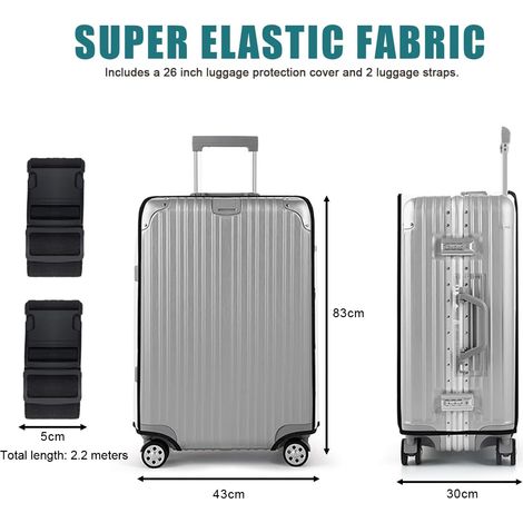 Protection Valise de Voyage, Housse Protection Valise, Luggage Cover avec Sangle Valise, 2 en 1 Housse de Valise Protection avec 26 Pouces en PVC Transparent pour Voyage