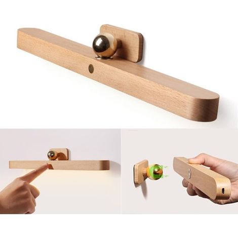 Miroir LED salle de bain dimmable tactile – Rechargeable USB 4W – Fer et bois pour ambiance moderne – Sans fil (1/5)