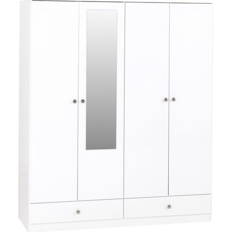 Denver 4 Door 2 Drawer Mirrored Wardrobe - L48 x W175.5 x H149 cm - White Gloss