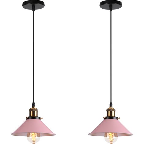 2X Pendant Light Fitting, Antique Dome Chandelier with Ø22cm Lampshade, Vintage Hanging Lamp for Living room Bedroom Dining Room (Light Pink) (1/5)
