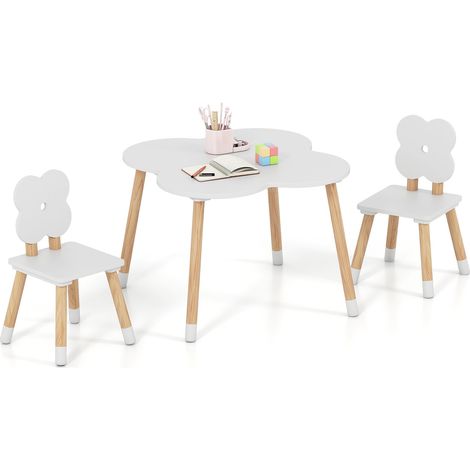 Set de table pour enfants en forme de fleur avec pieds en pin massif - blanc