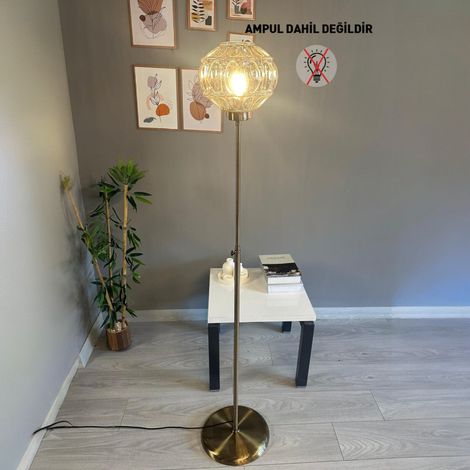 Lampadaire Malvik Verre, Moderne, Lampadaire pour Salon, Chambre à Coucher, Chambre d'enfant avec Douille E27, Largeur 37 cm, Abat-jour Réglable, Lampadaire avec Tablette et Variateur (1/4)