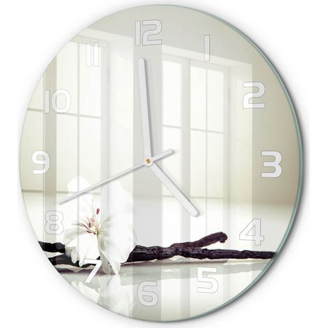 Horloge Murale Ronde Verre Trempé Design Épuré Silencieuse pour Intérieur Gousse de vanille fi 30 cm (1/5)