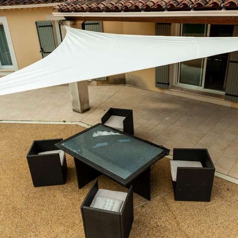Voile d'ombrage triangulaire blanc 3,6 x 3,6 m – Polyéthylène tressé anti UV – Angles renforcés pour protection solaire efficace