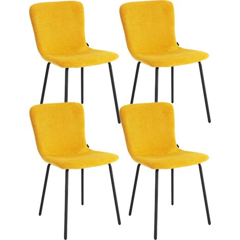 Lot de 4 chaises de repas en tissu jaune et pieds métal noir – ASTRID (1/5)