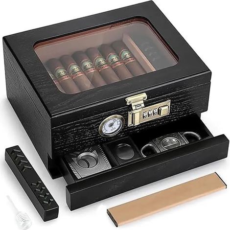 Nueva caja de puros de madera maciza con tapa transparente, caja para guardar puros, humidor, estuche de madera para puros