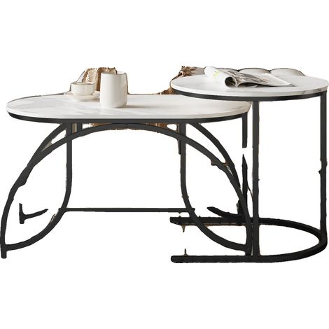 Niedrige Tische, Rundes Design, Zwei-Ebenen-Speicher, schwarz (1/2)