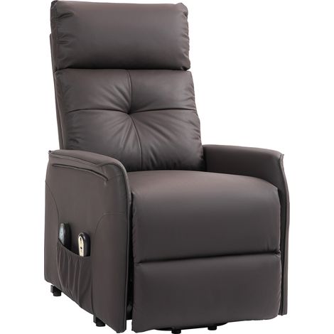 Poltrona Alzapersona Reclinabile 1 Motore con 8 Punti Massaggio 67x89x102 cm Riscaldamento e 2 Telecomandi Marrone (1/5)