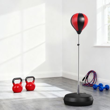 Verstellbarer, freistehender Boxsack (126-144 cm), Boxhandschuhe, Pumpe, beschwerter Sockel, ideal für Teenager und Anfänger. (1/5)