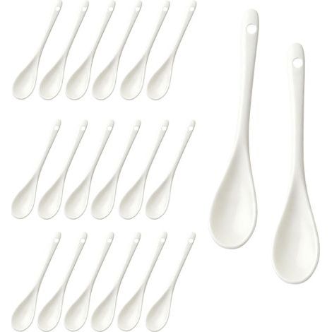 20 stuks eierlepel, porseleinen eierlepel, witte eieren, lepel, theelepel, opscheplepel, koffielepel, dessertlepel, mokkalpel en diplepel, 12 cm, hoogwaardig keramiek, veelzijdige theelepel (1/5)
