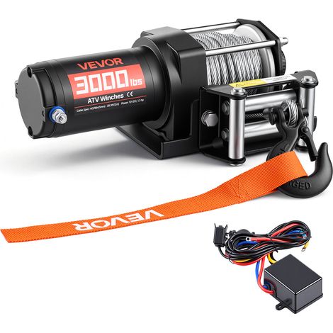 VEVOR Verricello Elettrico con Cavo da 1360 kg, Verricello Elettrico da 12 V CC per ATV/UTV Fuoristrada con Fune in Acciaio Ø 5 mm x 12 m, Telecomando Cablato, Impermeabile IP55 per Recupero Stradale