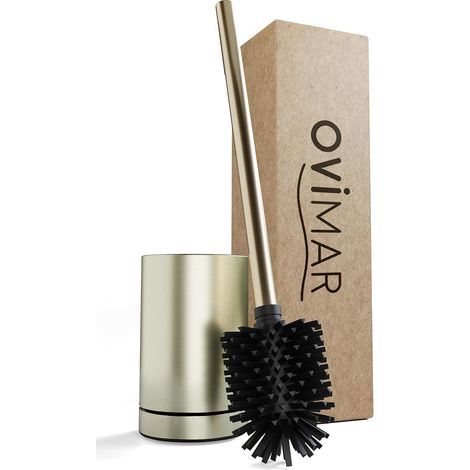 Brosse de toilette ROMO Or  Brosse de toilette en silicone  Fonction de ventilation  Autoportante  Tête de brosse WC en acier inoxydable interchangeable  Plateau de goutte amovible  (1/5)